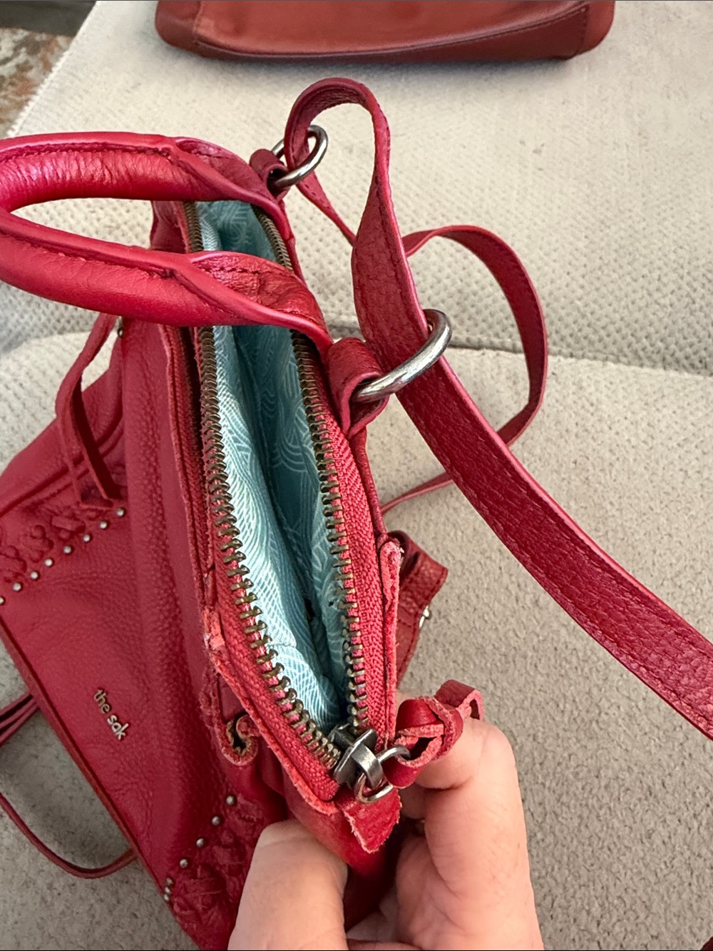 The Sak Red Leather convertible Backpack with Braided Trim - Picture 4 of 4